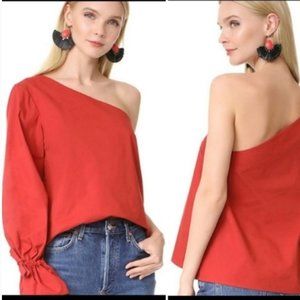 Tanya Taylor Voile Anka Red One Shoulder Top Sz 10